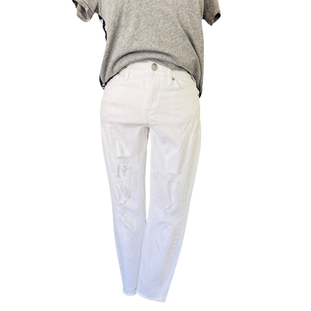 EXPRESS Mid-Rise Distressed Cotton Cropped Legging Denim Jeans White Sz 2R